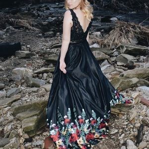 Black floral prom dress